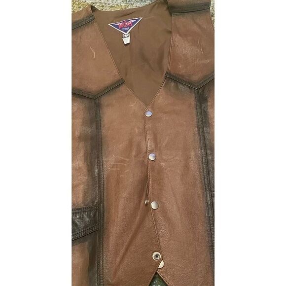 MOB Genuine Leather Biker Vest Button Lace Brown size 2X - Picture 6 of 10